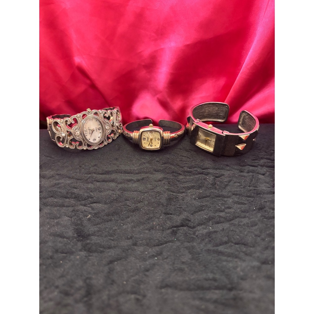 Lot of 3 Womens Cuff Watches Gossip Vivani Studded Silver Gold Tone As Is